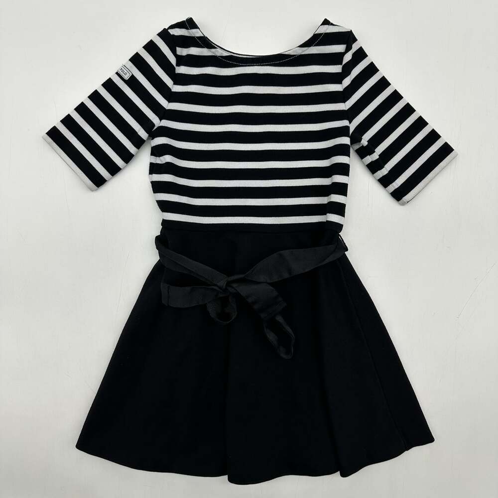 Polo Ralph Lauren Girls Size 4T Black & White Striped Belted Fit & Flare Dress